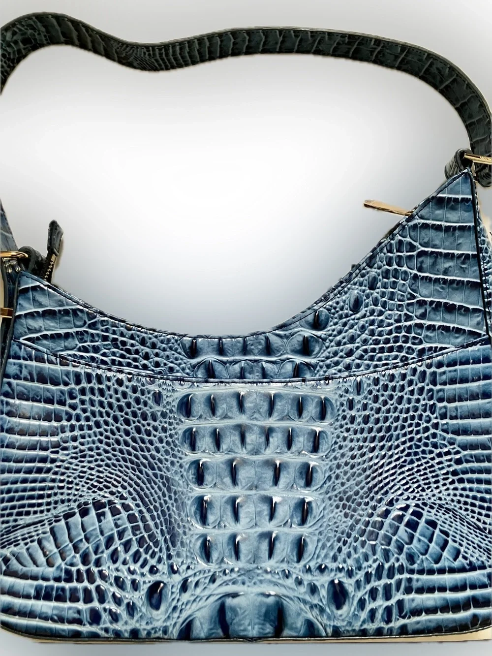 Brahmin Blue Croc-Embossed Leather Shoulder Bag